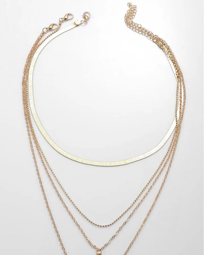 Moon Sun Pendant Multi Layered Necklace