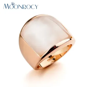 MOONROCY Rose Gold Color Silver Color Wedding Opal Crystal Rings for Women or Men Big Size Dropshipping Vintage JewelryGift