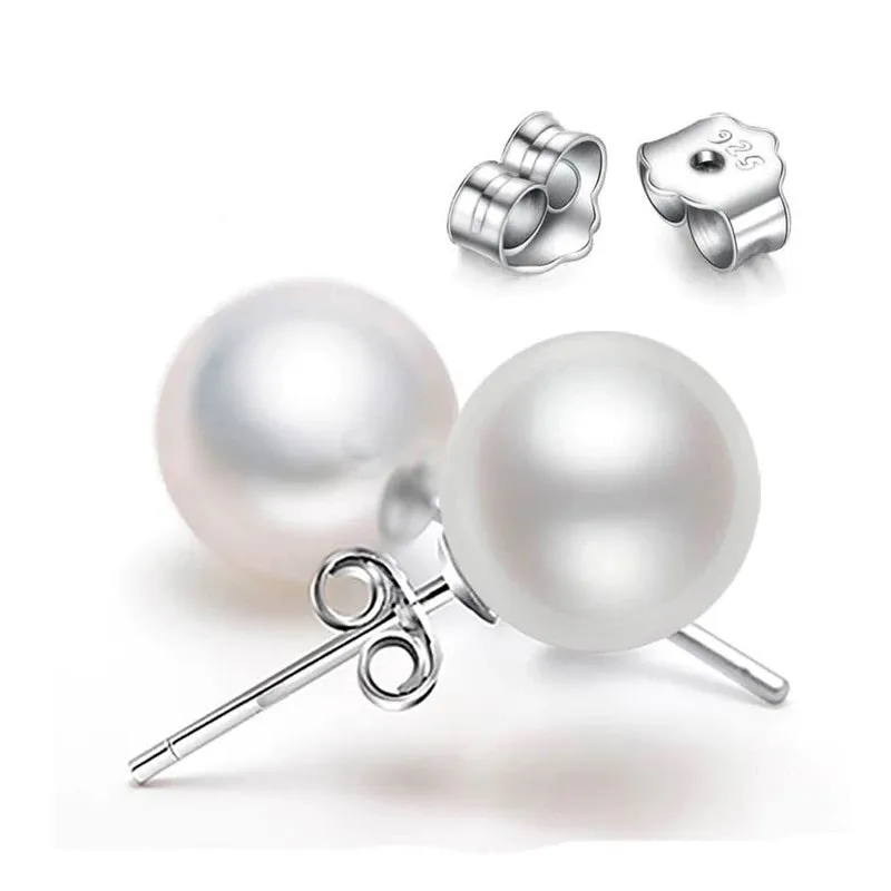 Mother of the Bride Gift - Sterling Silver and Pearl Stud Earrings