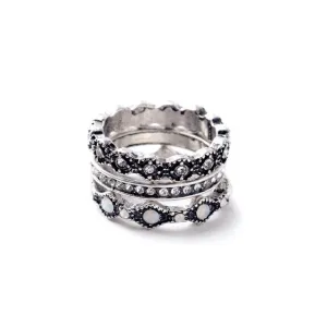 Ms Fashion Crazy Nightclub All Match Trio Plated Ancient Silver Punk Rings