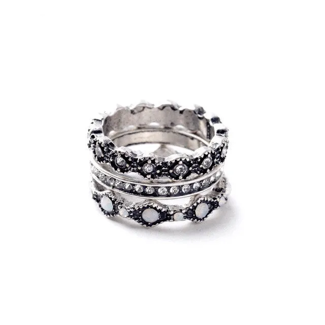 Ms Fashion Crazy Nightclub All Match Trio Plated Ancient Silver Punk Rings