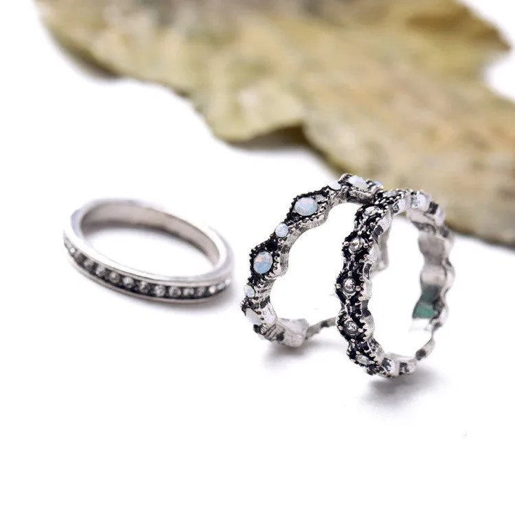 Ms Fashion Crazy Nightclub All Match Trio Plated Ancient Silver Punk Rings