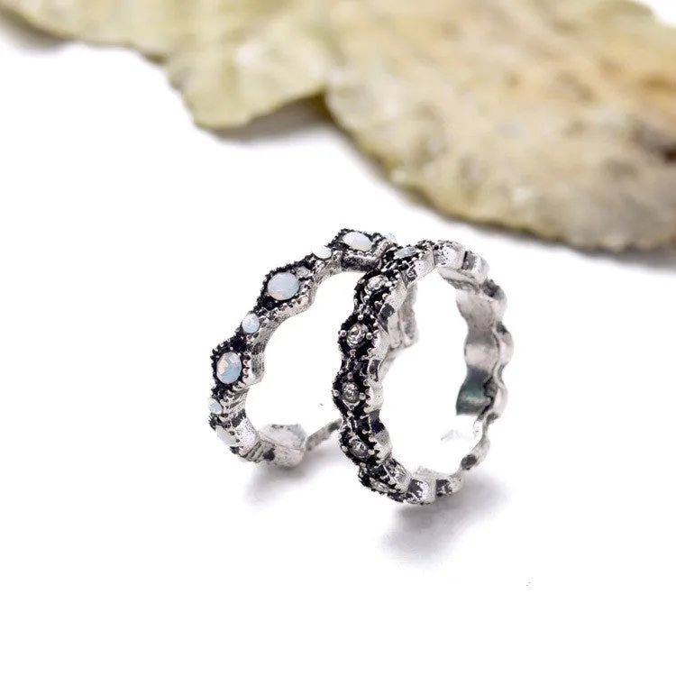 Ms Fashion Crazy Nightclub All Match Trio Plated Ancient Silver Punk Rings