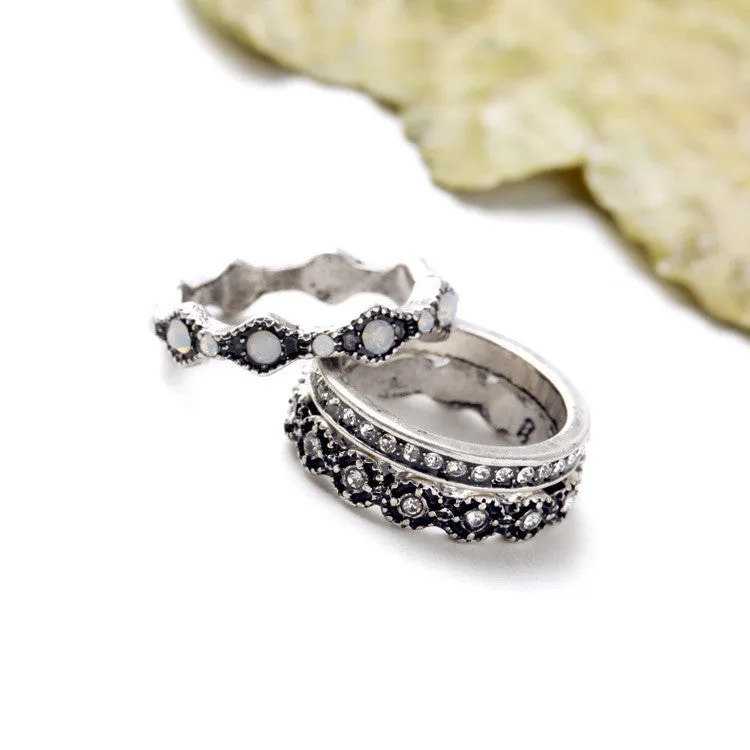 Ms Fashion Crazy Nightclub All Match Trio Plated Ancient Silver Punk Rings