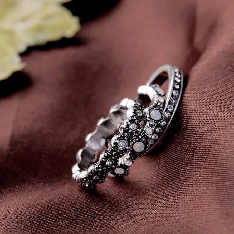 Ms Fashion Crazy Nightclub All Match Trio Plated Ancient Silver Punk Rings