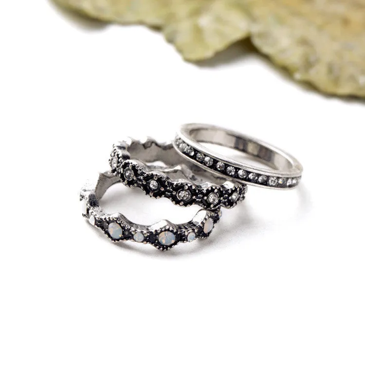 Ms Fashion Crazy Nightclub All Match Trio Plated Ancient Silver Punk Rings