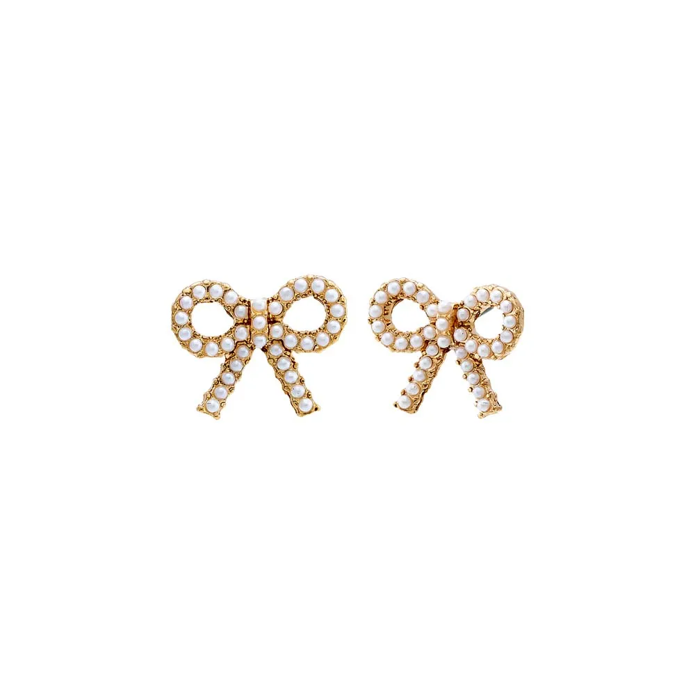 Multi Pearl Bow Tie Stud Earring