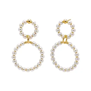 Multi Pearl Double Circle Drop Stud Earring