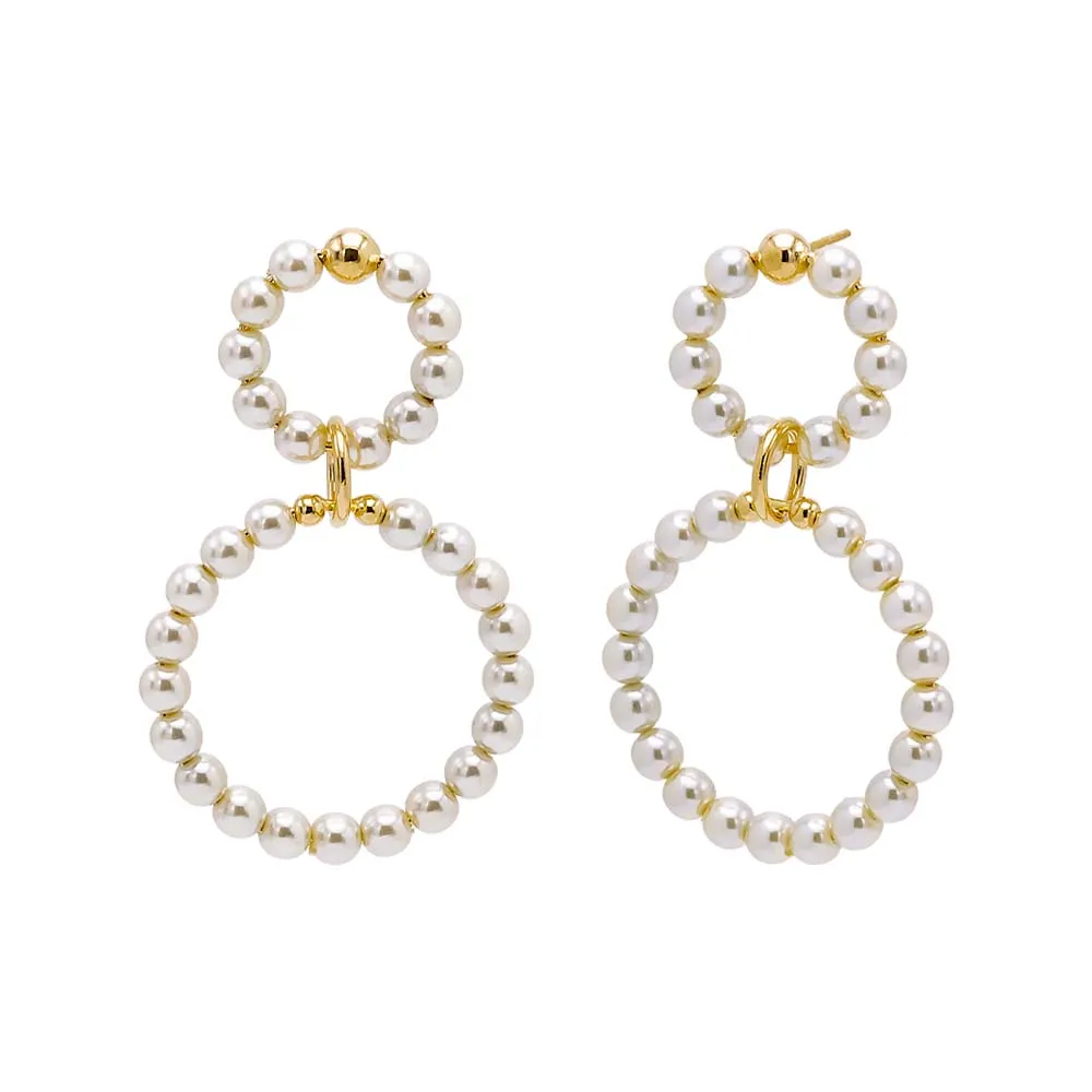 Multi Pearl Double Circle Drop Stud Earring