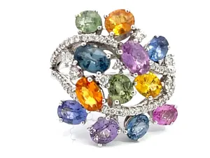 MultiGem and Diamond Cocktail Ring in 18k White Gold