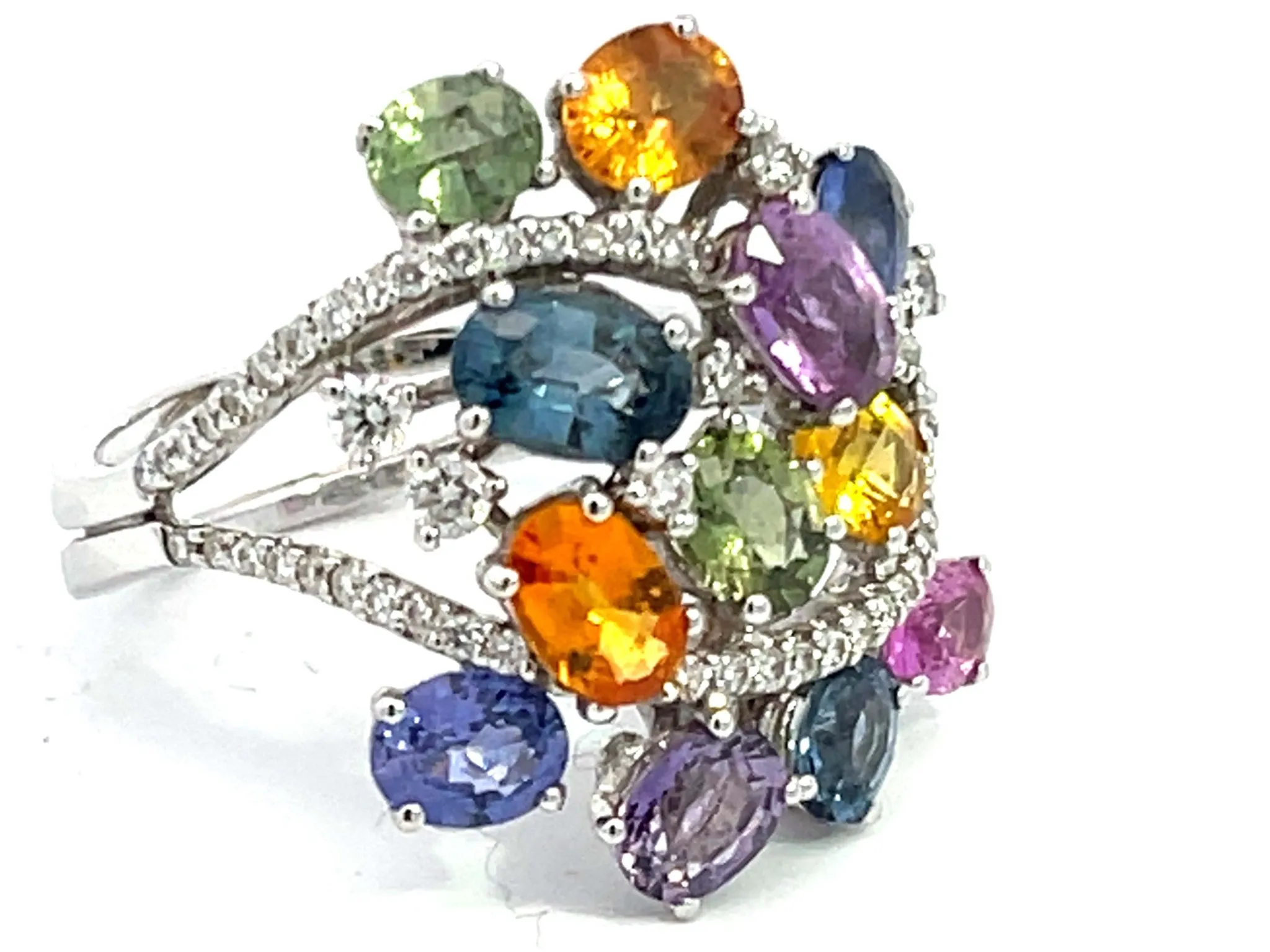 MultiGem and Diamond Cocktail Ring in 18k White Gold