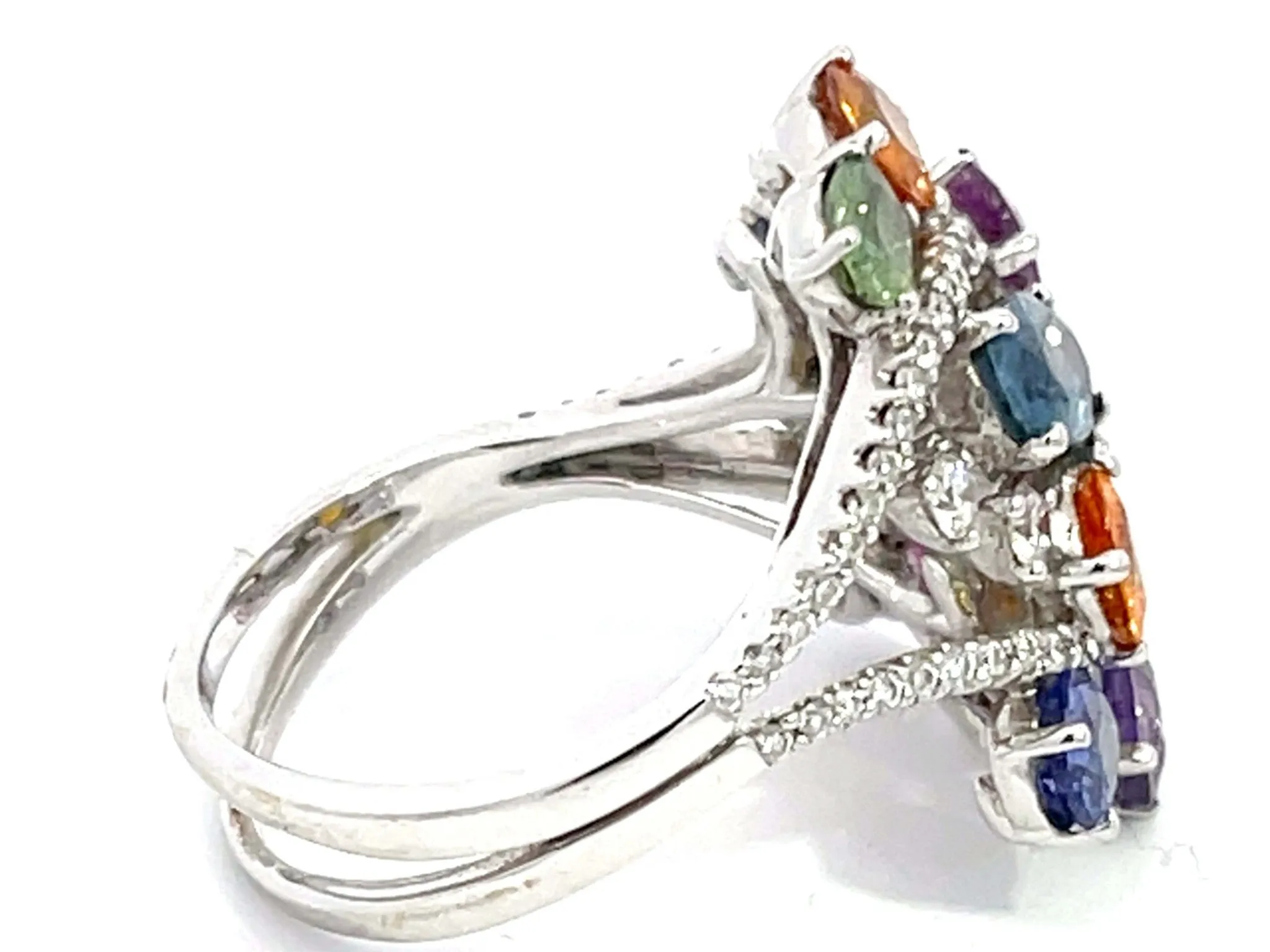 MultiGem and Diamond Cocktail Ring in 18k White Gold