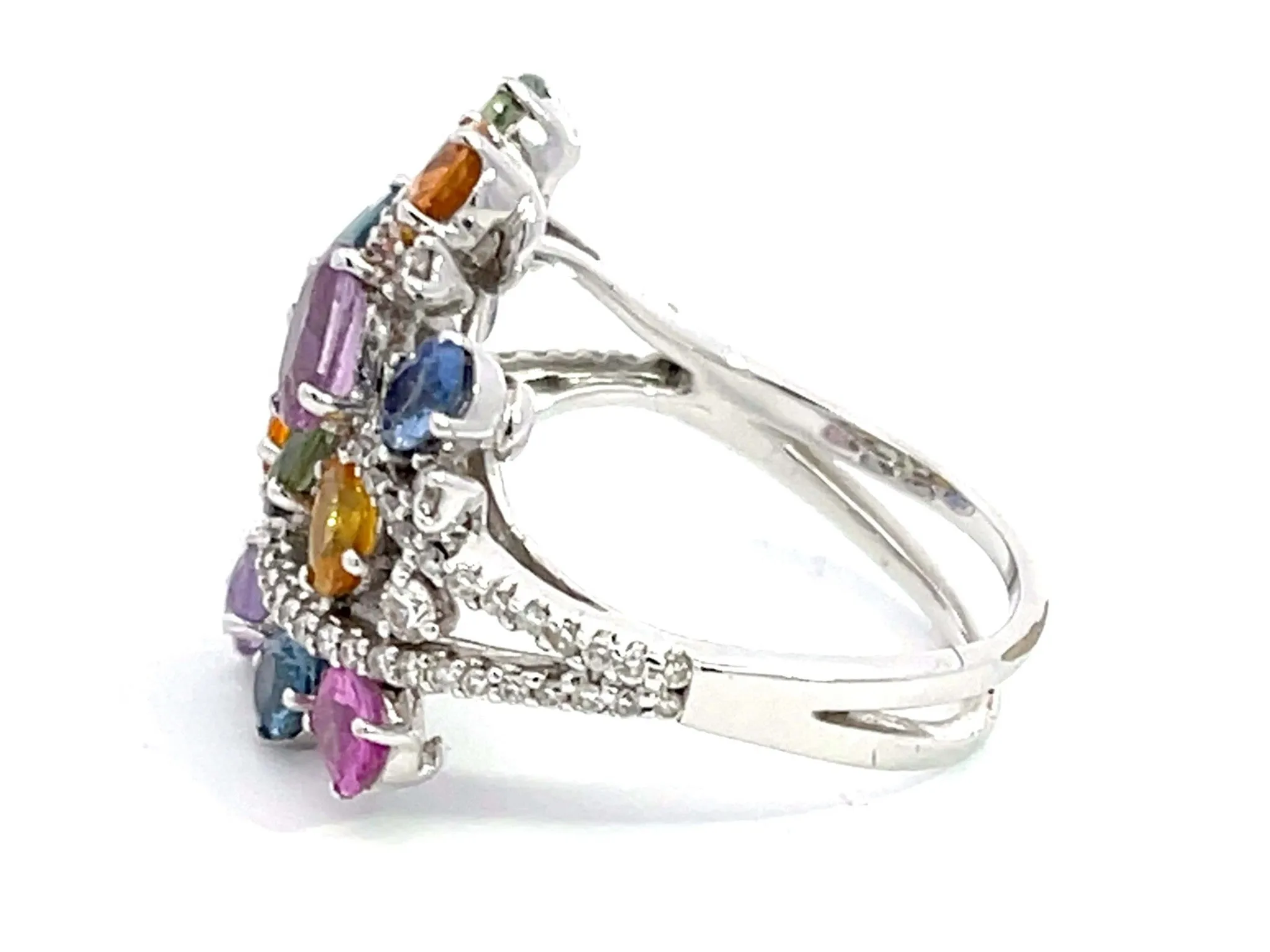 MultiGem and Diamond Cocktail Ring in 18k White Gold