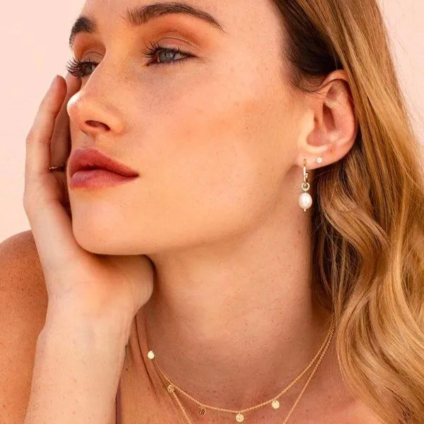 MURKANI Petite Small Hoop Earrings with Pearl drop - 18KT Yellow Gold Plate