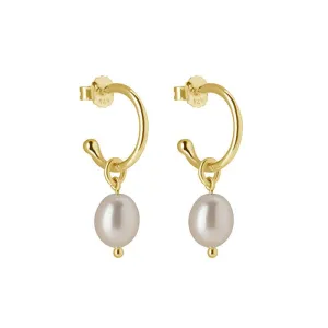 MURKANI Petite Small Hoop Earrings with Pearl drop - 18KT Yellow Gold Plate