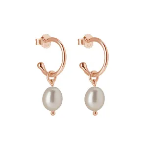 MURKANI  Petite Small Hoop Earrings with Pearl drop - Rose Gold Plate
