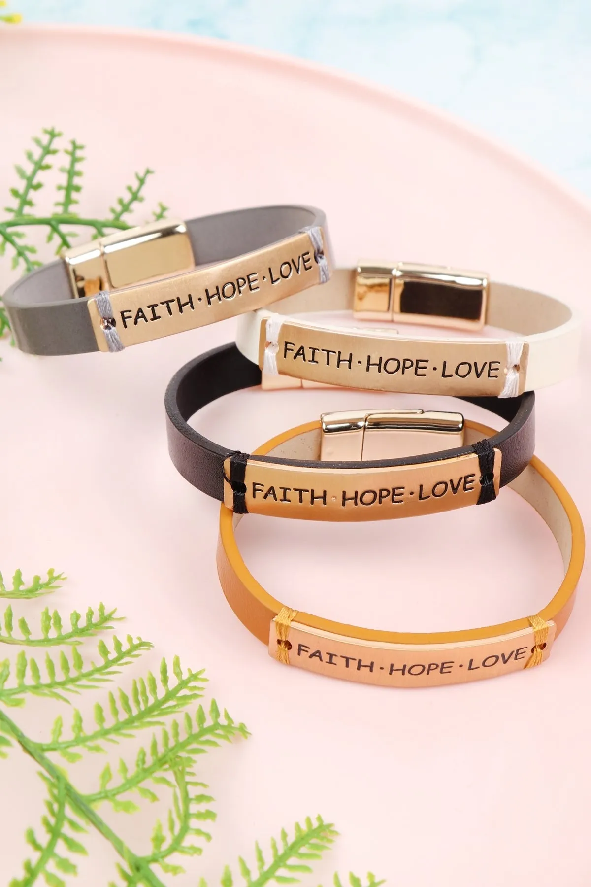 MYB1398 - "FAITH HOPE LOVE" STRAP MAGNETIC LOCK BRACELET