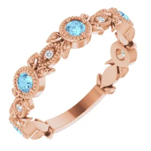 Natural Aquamarine & .03 CTW Natural Diamond Leaf Ring