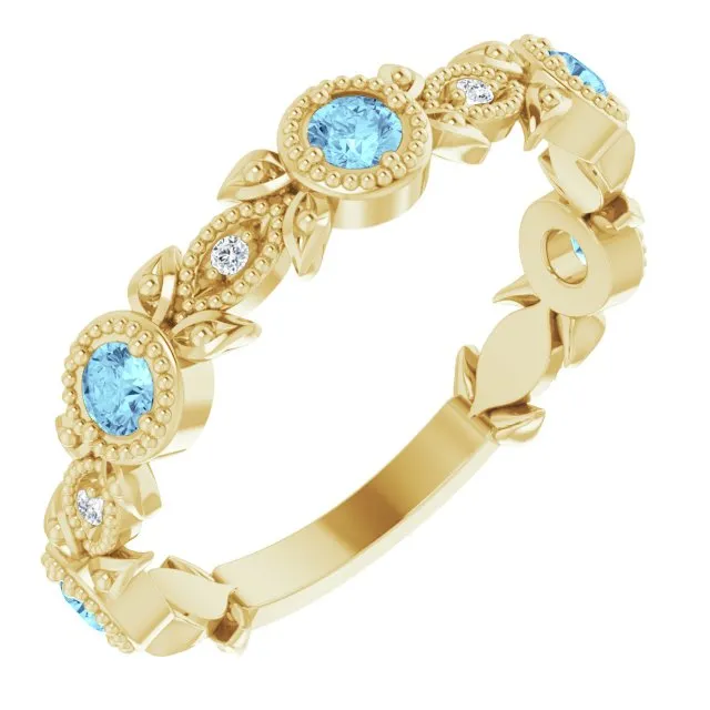 Natural Aquamarine & .03 CTW Natural Diamond Leaf Ring
