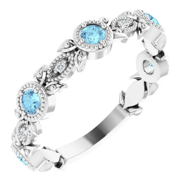 Natural Aquamarine & .03 CTW Natural Diamond Leaf Ring