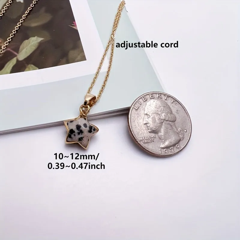 Natural Crystal Star Stone Pendant Necklace Healing Gemstone Pendant with Chain
