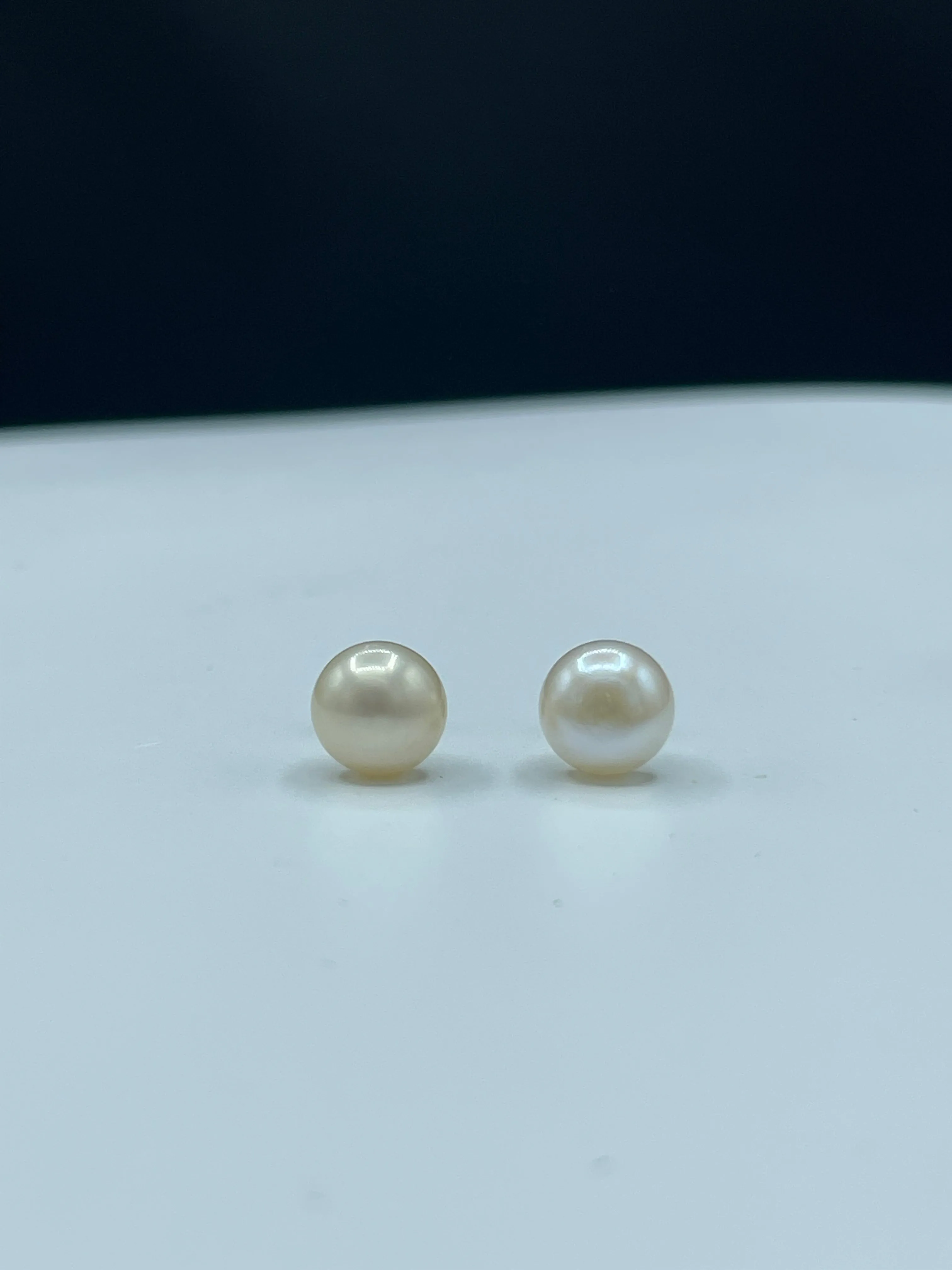 Natural Freshwater Pearl 14k Yellow Gold Stud Earrings | 7 MM Cultured Pearls | Handmade Quality | Solid 14k Gold Posts & Backings