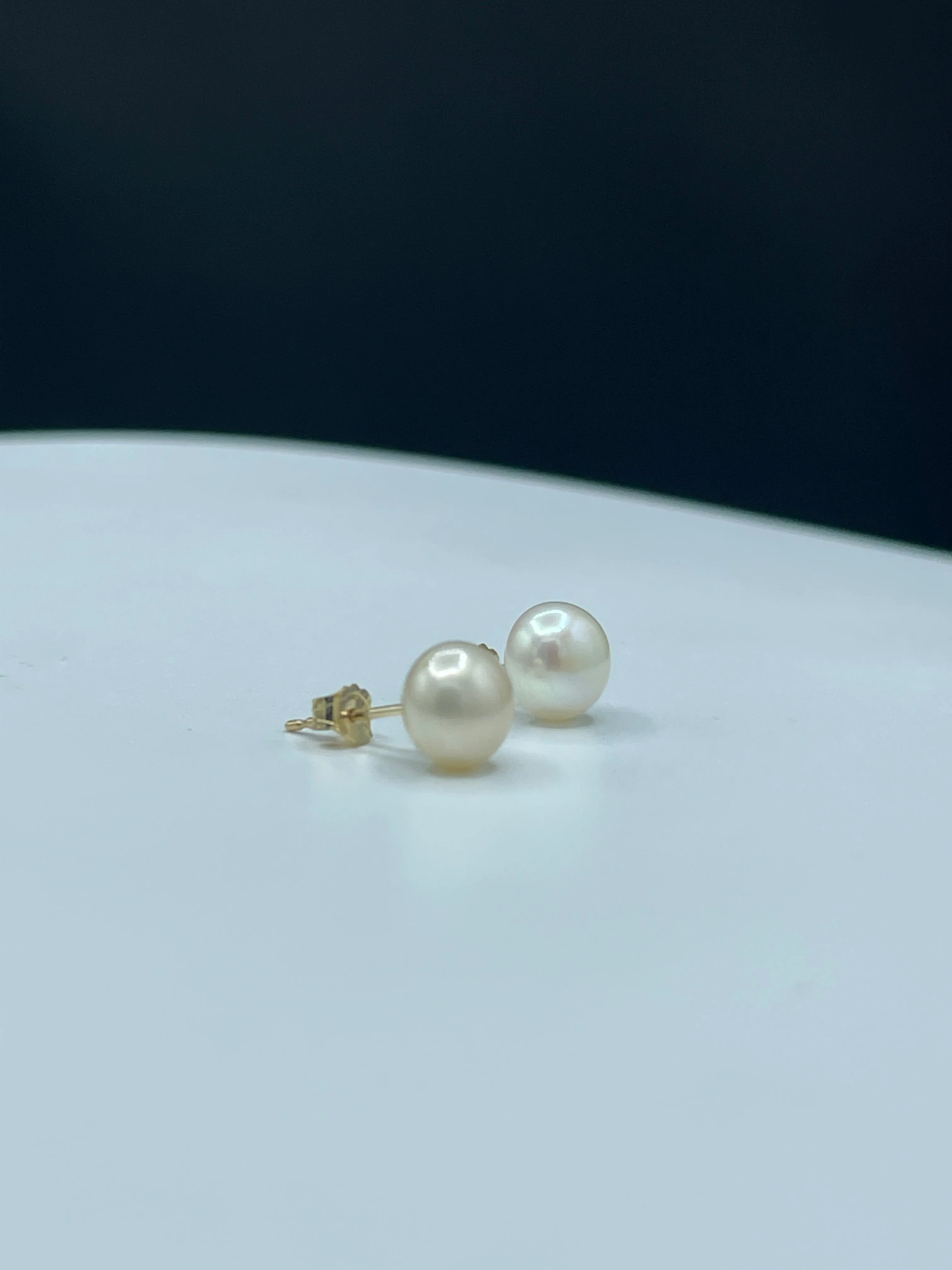 Natural Freshwater Pearl 14k Yellow Gold Stud Earrings | 7 MM Cultured Pearls | Handmade Quality | Solid 14k Gold Posts & Backings