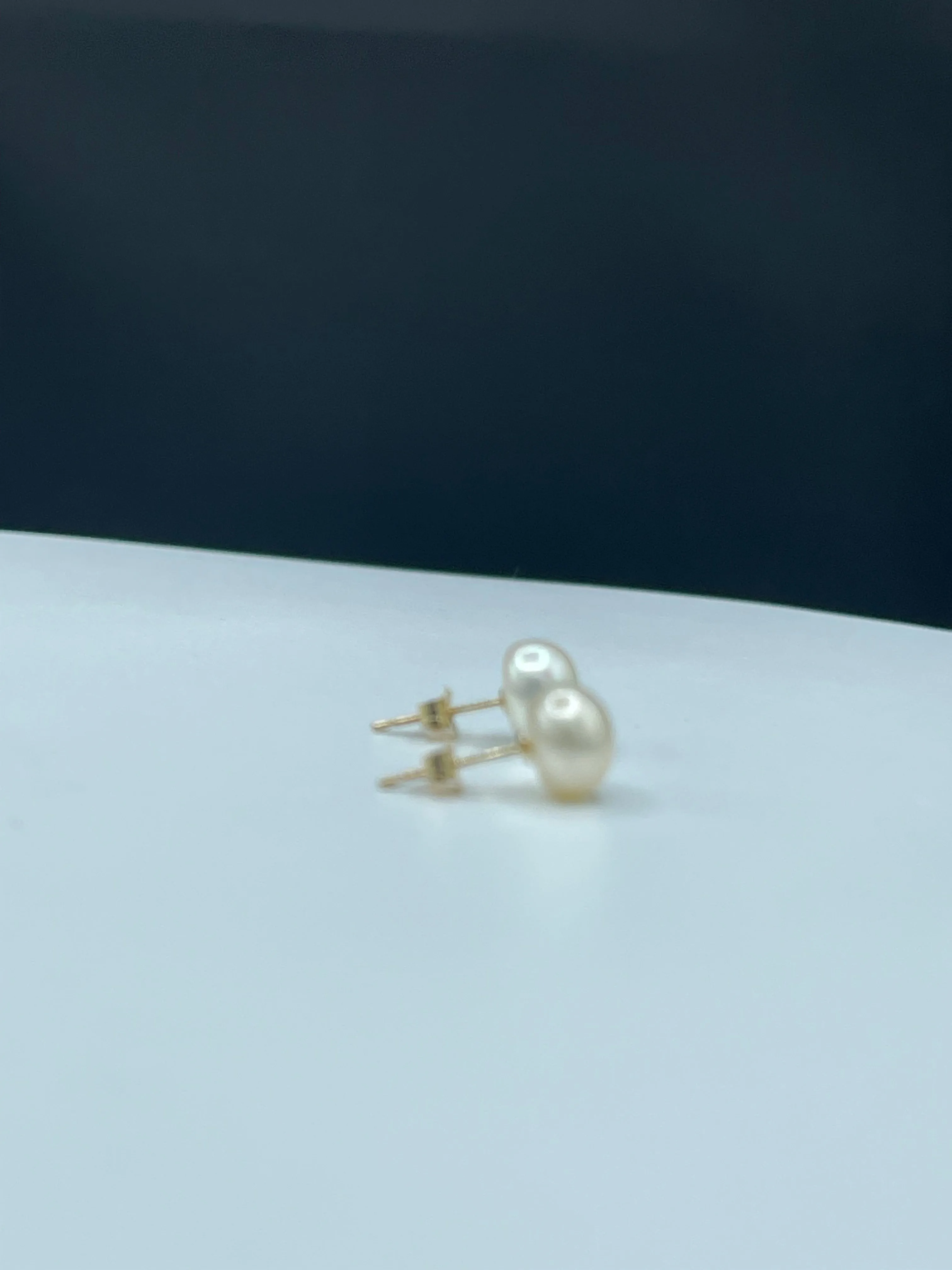 Natural Freshwater Pearl 14k Yellow Gold Stud Earrings | 7 MM Cultured Pearls | Handmade Quality | Solid 14k Gold Posts & Backings