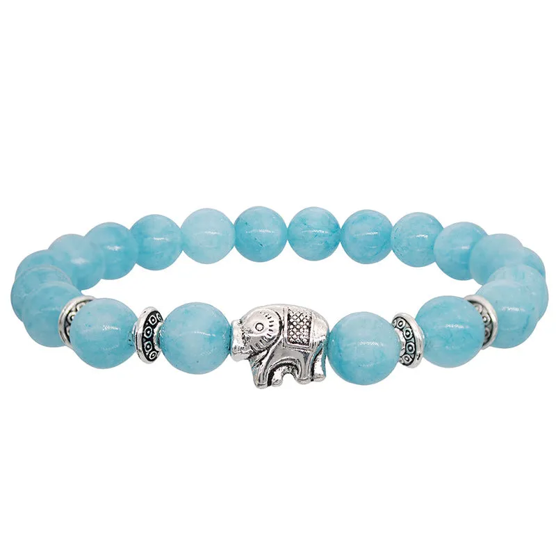 Natural Stone Color Agate Elephant Bracelet Couple Models Elastic Rope Energy Stone Bracelet
