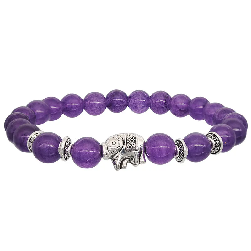 Natural Stone Color Agate Elephant Bracelet Couple Models Elastic Rope Energy Stone Bracelet