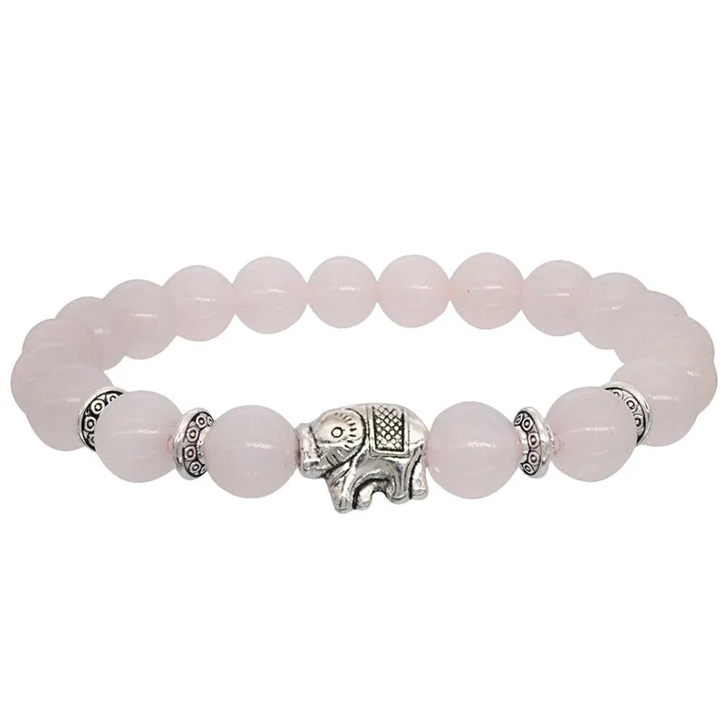 Natural Stone Color Agate Elephant Bracelet Couple Models Elastic Rope Energy Stone Bracelet