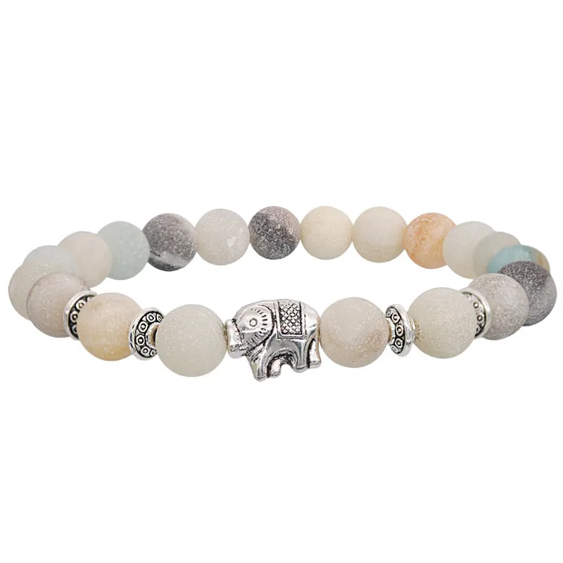 Natural Stone Color Agate Elephant Bracelet Couple Models Elastic Rope Energy Stone Bracelet