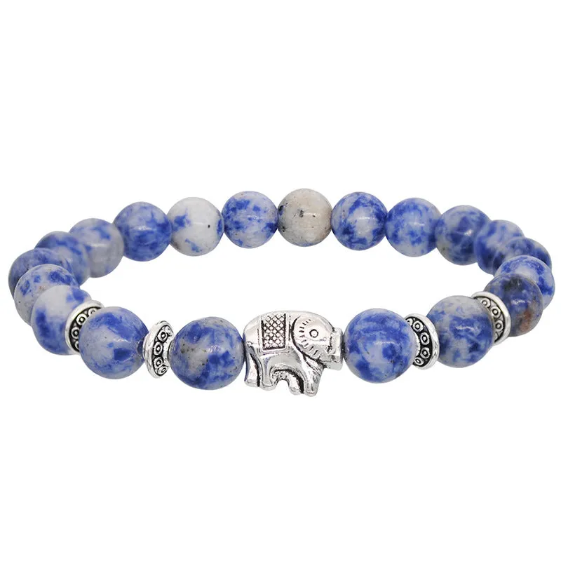 Natural Stone Color Agate Elephant Bracelet Couple Models Elastic Rope Energy Stone Bracelet