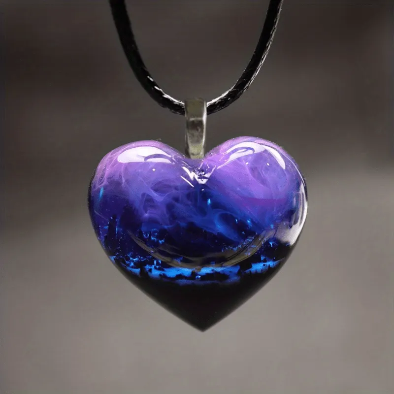 Nature Scenery Mountain River River Purple Starry Love Heart Shape Pendant N