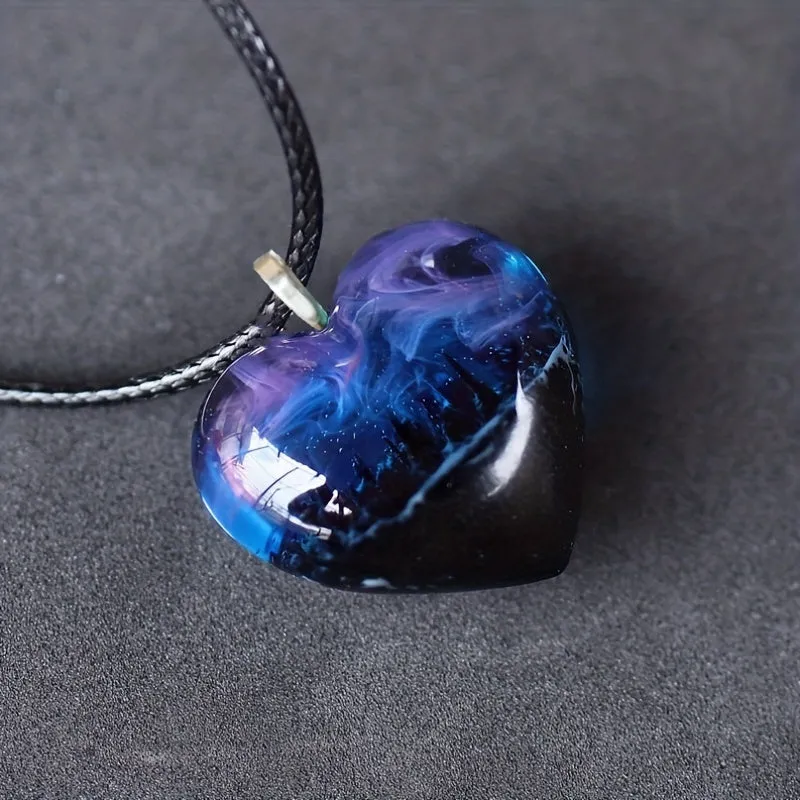 Nature Scenery Mountain River River Purple Starry Love Heart Shape Pendant N