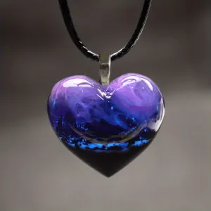 Nature Scenery Mountain River River Purple Starry Love Heart Shape Pendant N