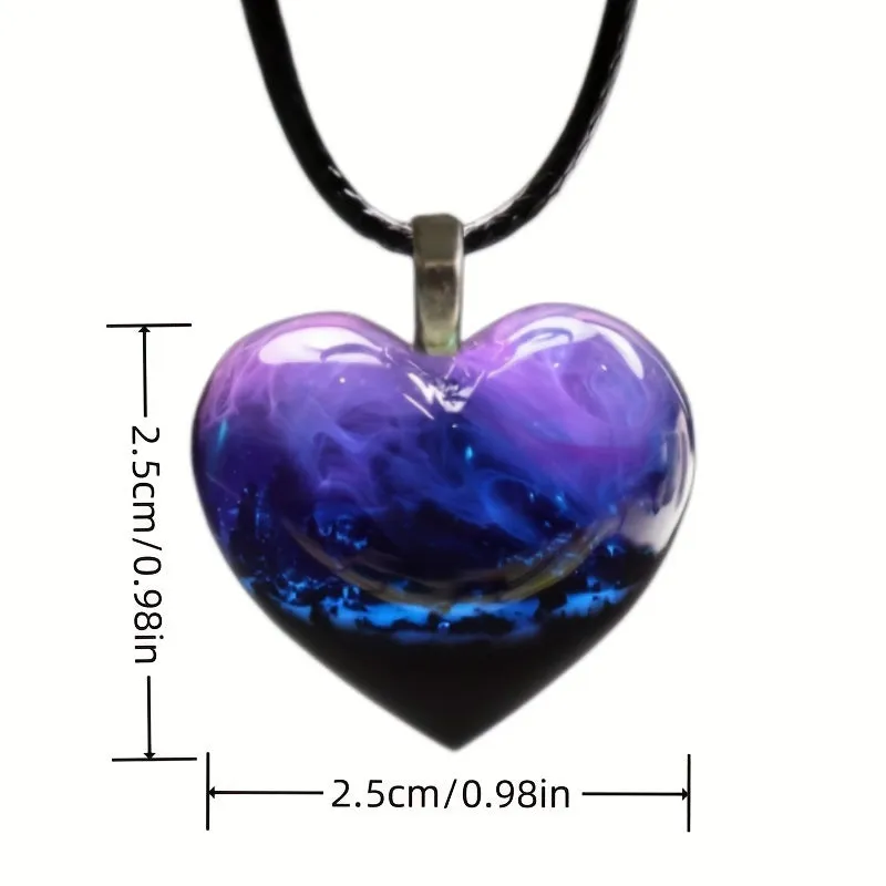 Nature Scenery Mountain River River Purple Starry Love Heart Shape Pendant N