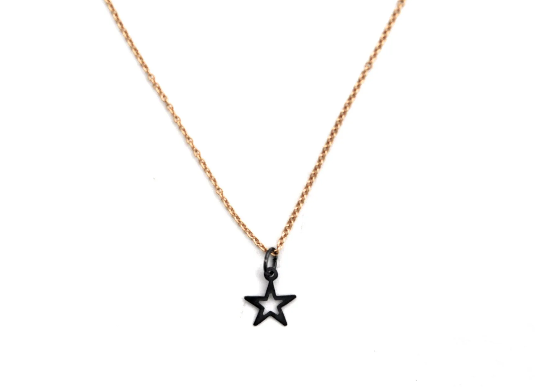 necklace / silver tiny OPEN STAR charm   gold filled fine chain