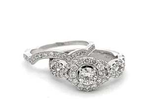 Neil Lane Round Brilliant Cut Diamond Halo Engagement Ring and Matching Band 14K