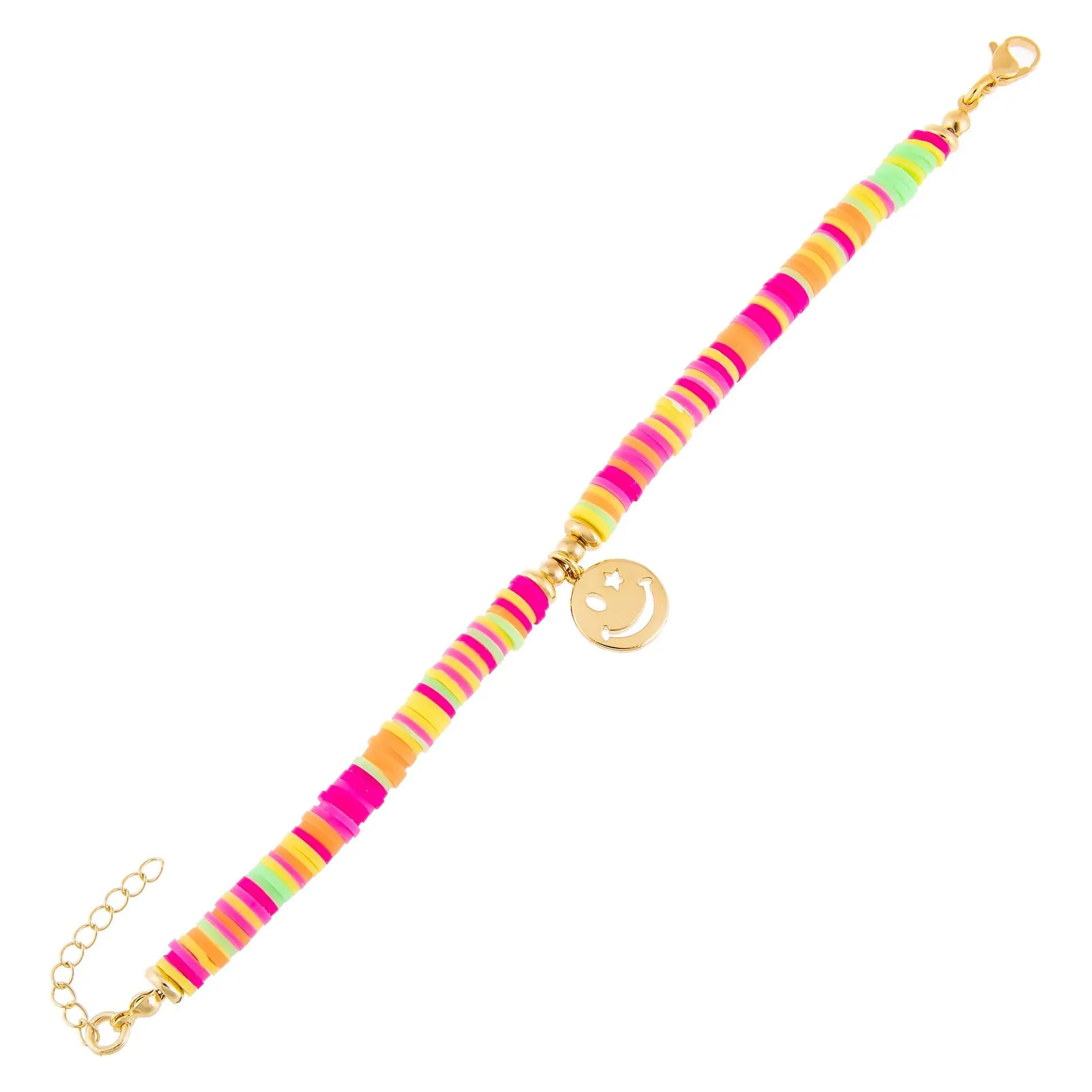 Neon Multi Color Bead Smiley Face Bracelet
