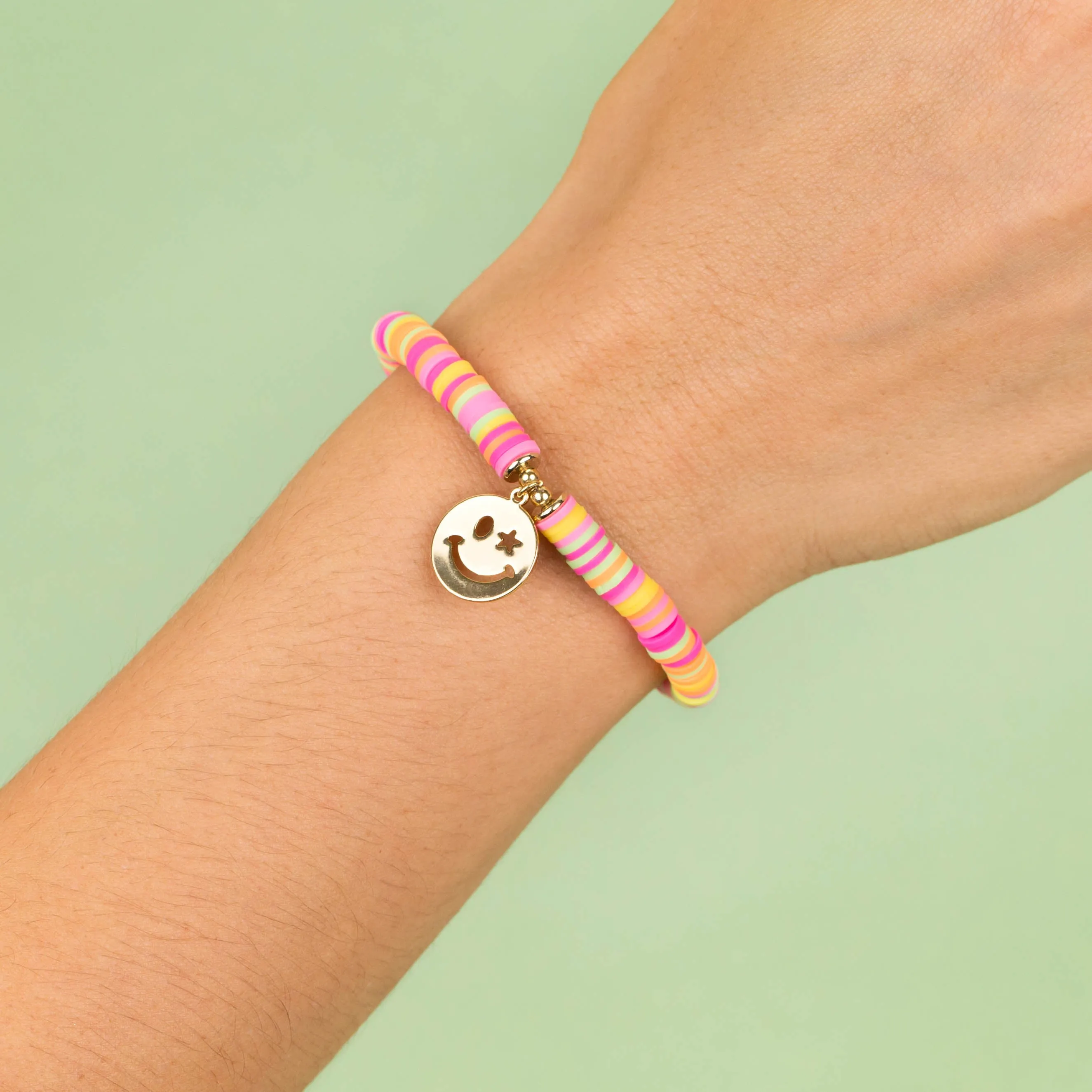Neon Multi Color Bead Smiley Face Bracelet