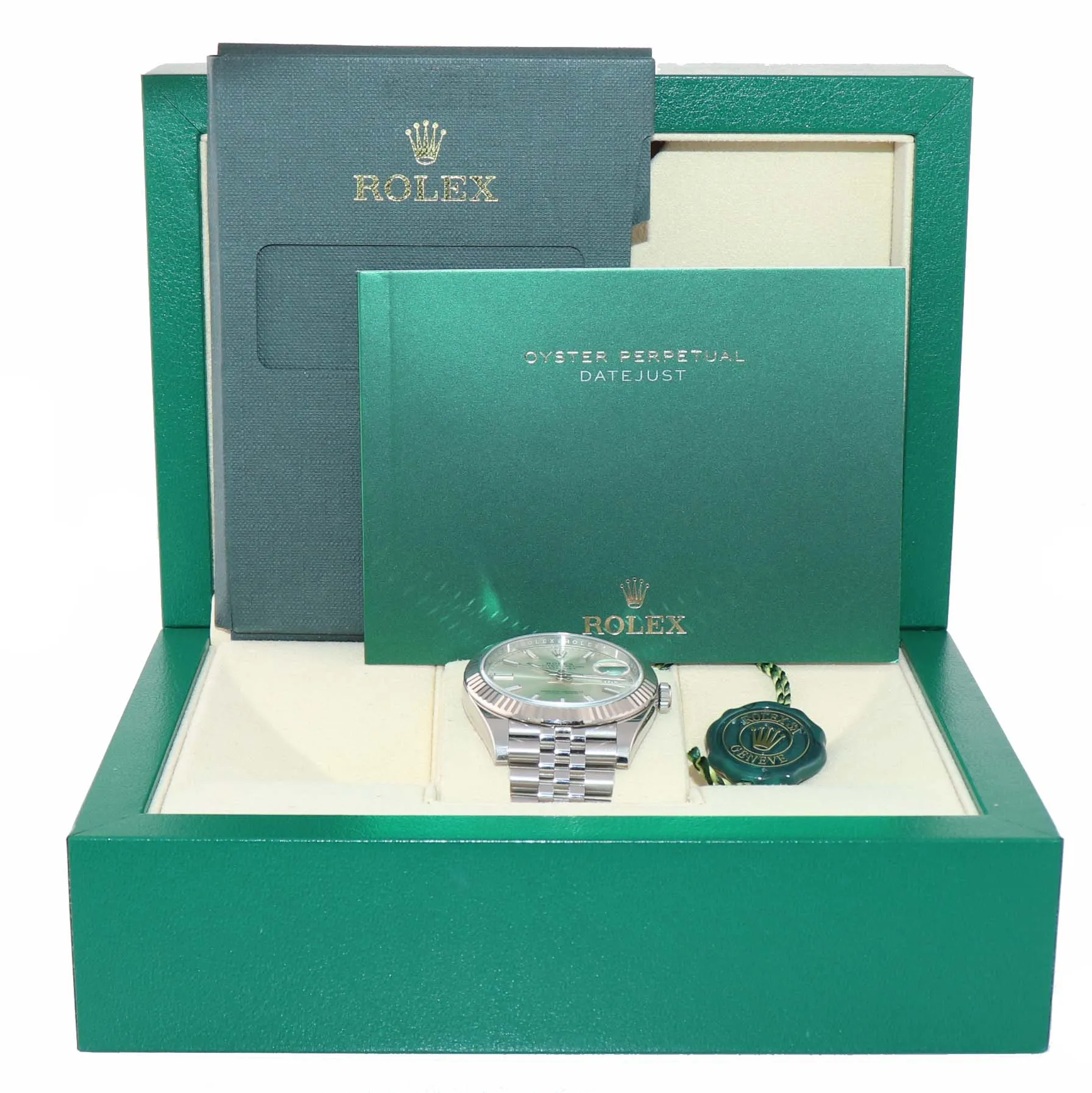 NEW 2019 Rolex DateJust 41 Silver 126334 Steel 18K White Gold Jubilee Watch Box