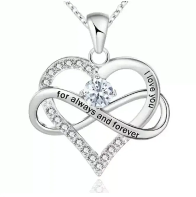 New Cubic Zirconia Infinity & Heart Pendant Necklace Fast Free Shipping
