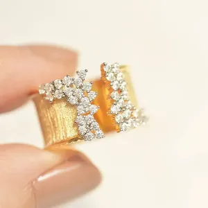New Fashion Women's Finger Ring with CZ Stone Wiredrawing Effect Gold Color Wide Rings Luxury Female Jewelry Party