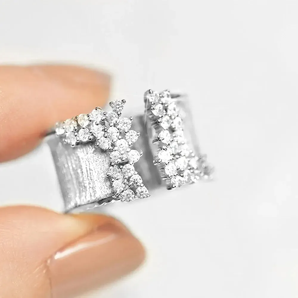 New Fashion Women's Finger Ring with CZ Stone Wiredrawing Effect Gold Color Wide Rings Luxury Female Jewelry Party