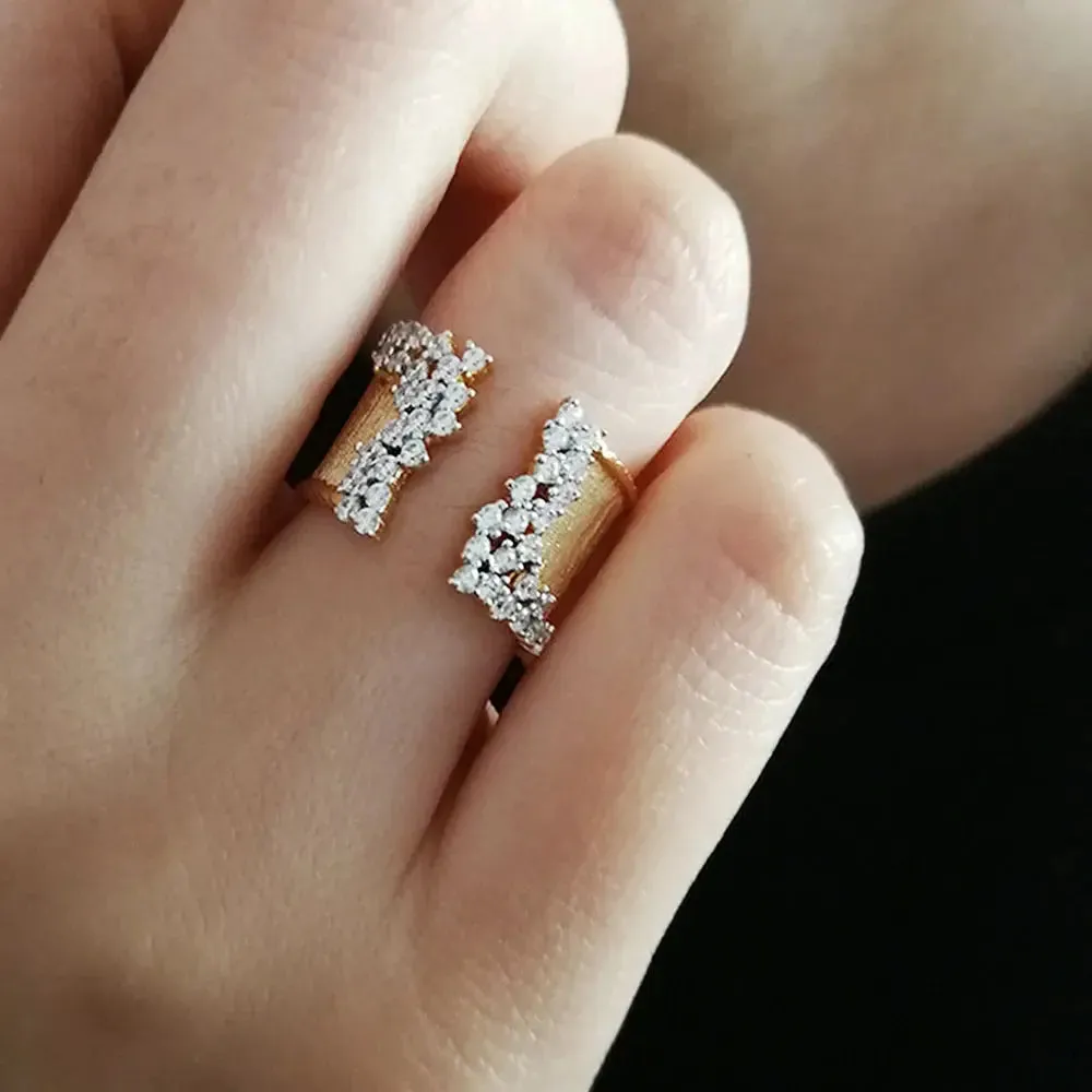 New Fashion Women's Finger Ring with CZ Stone Wiredrawing Effect Gold Color Wide Rings Luxury Female Jewelry Party