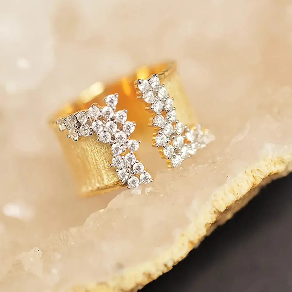 New Fashion Women's Finger Ring with CZ Stone Wiredrawing Effect Gold Color Wide Rings Luxury Female Jewelry Party