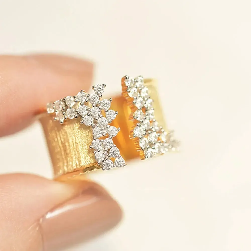 New Fashion Women's Finger Ring with CZ Stone Wiredrawing Effect Gold Color Wide Rings Luxury Female Jewelry Party