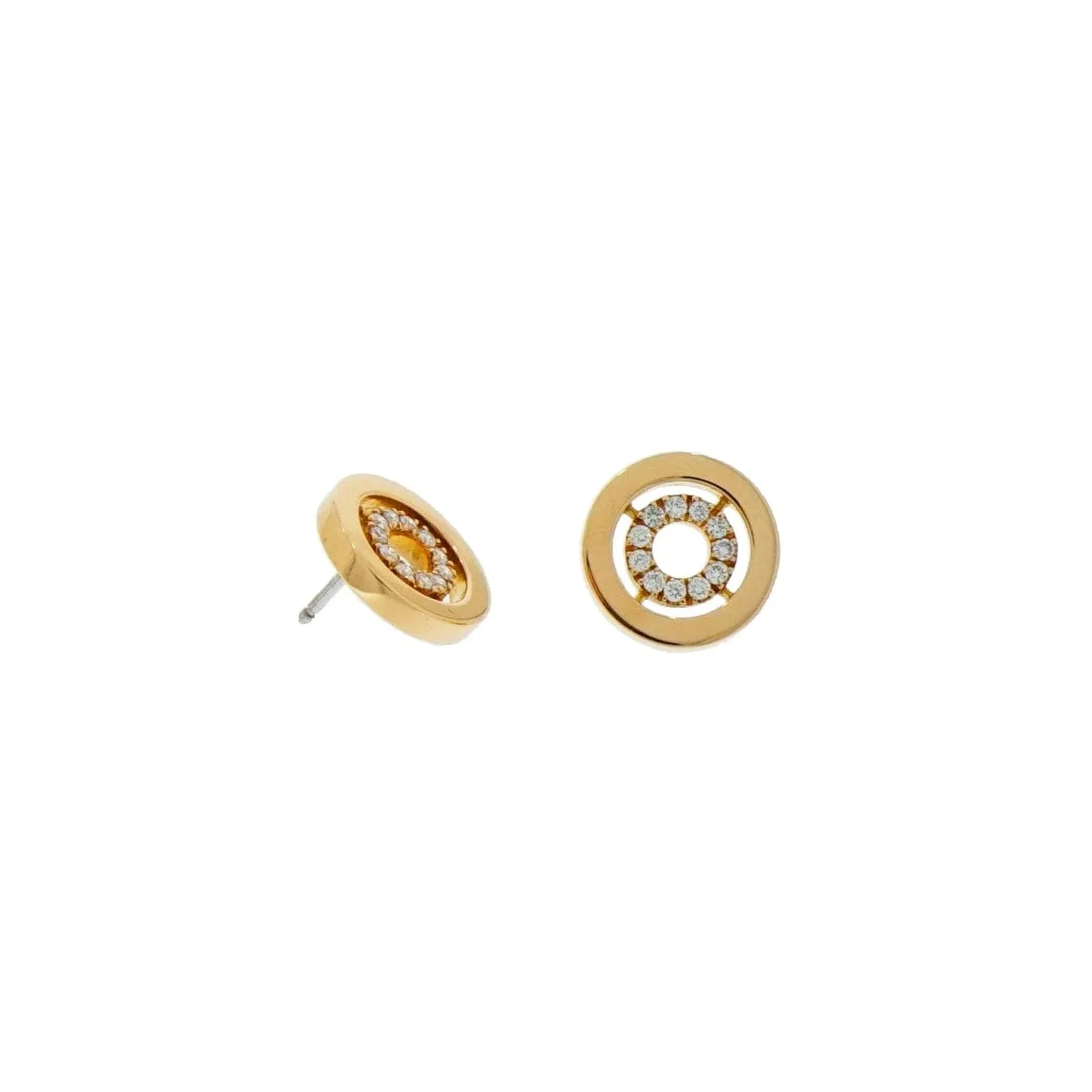 New Italian Art Diamond Circles 18K Rose Gold Stud Earrings