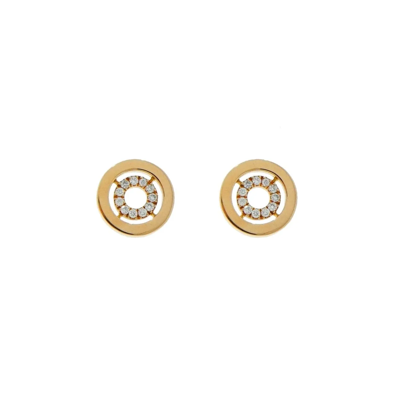 New Italian Art Diamond Circles 18K Rose Gold Stud Earrings